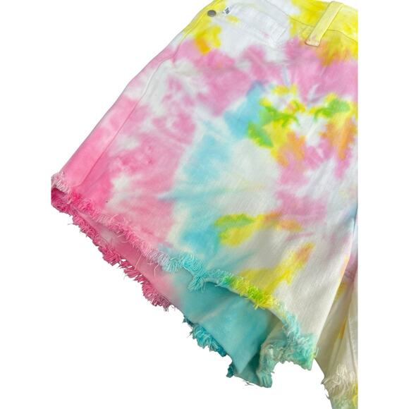 Judy Blue Tie Dye Cut Off Jean Shorts Size M Denim Pink Blue Yellow - Picture 5 of 15